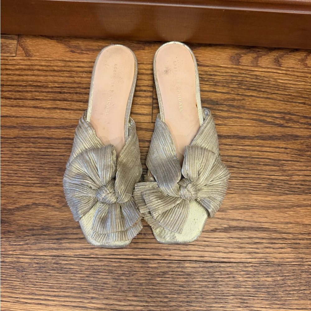Loeffler Randall Metallic Gold Knot Slide Sandals - Women